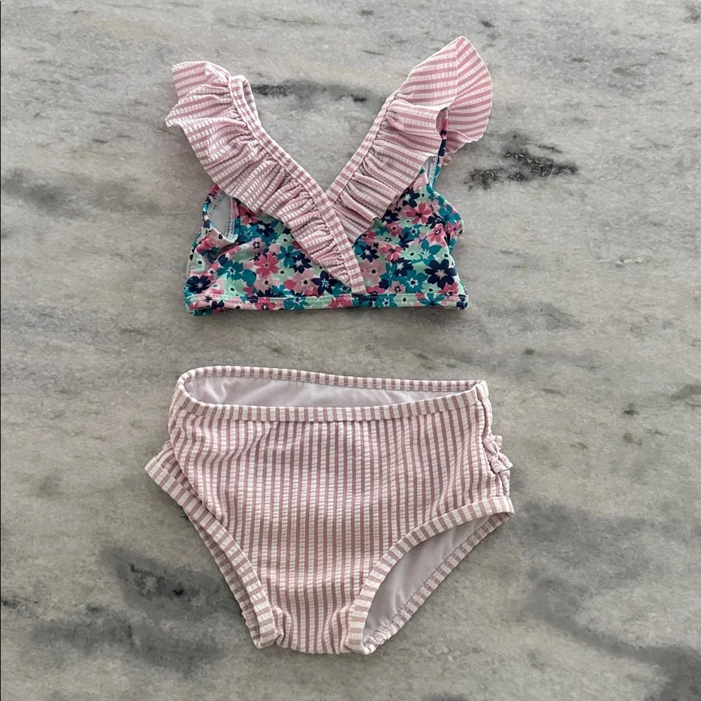 Ruffle Butts Pink Stripe & Floral Two-Piece Bikini